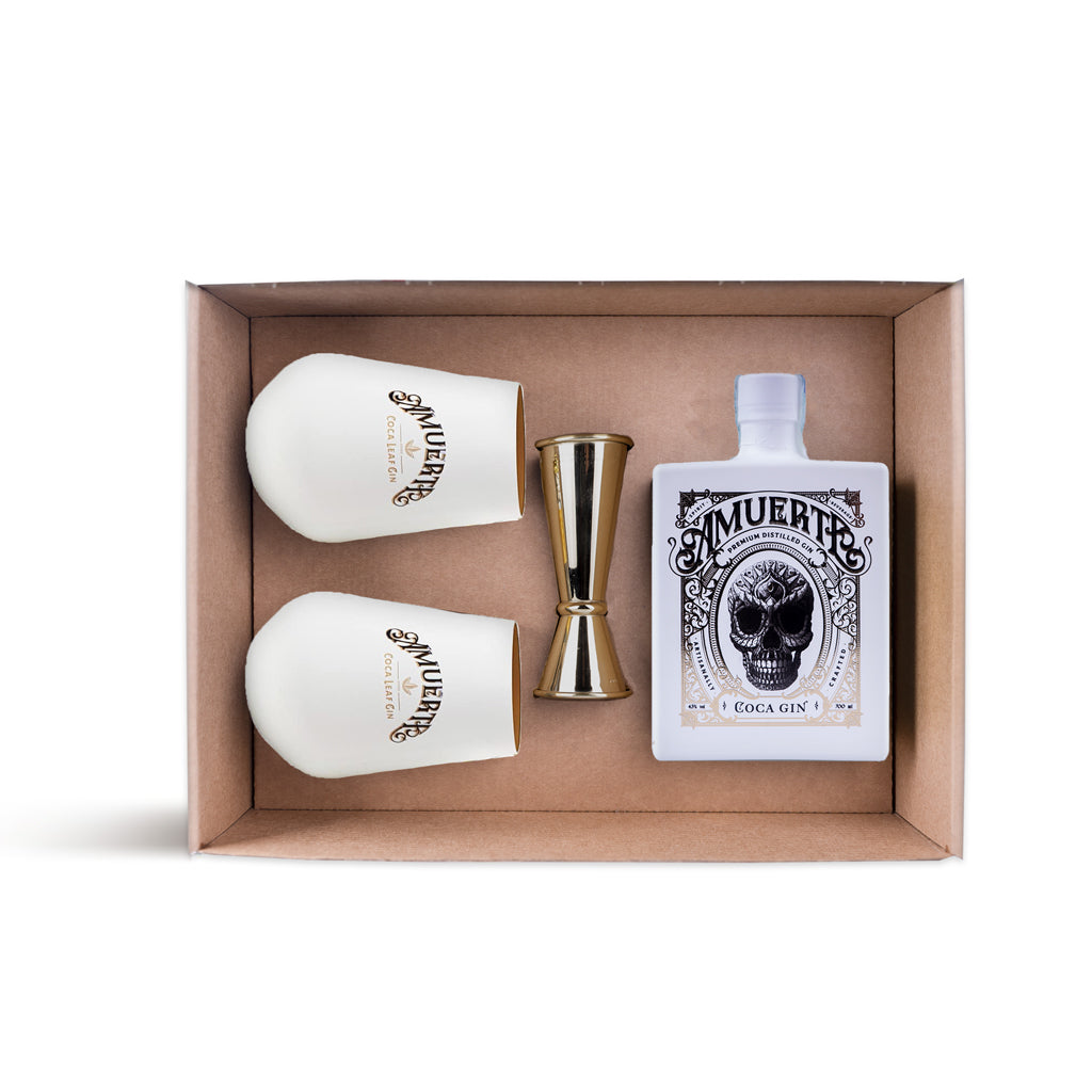 Gin Amuerte White box, confezione regalo con 2 bicchieri